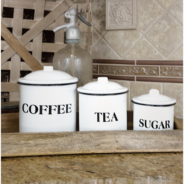 Gracie Oaks Enameled 3 Piece Coffee, Tea, & Sugar Jar Set & Reviews